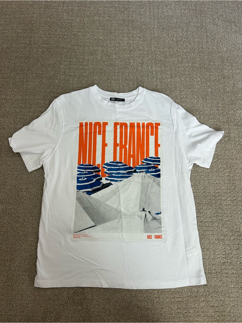 Zara White 'Nice France' Graphic T‑Shirt Size Small Worn once